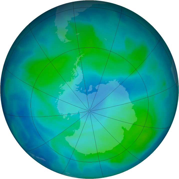 Antarctic ozone map for 08 February 2012